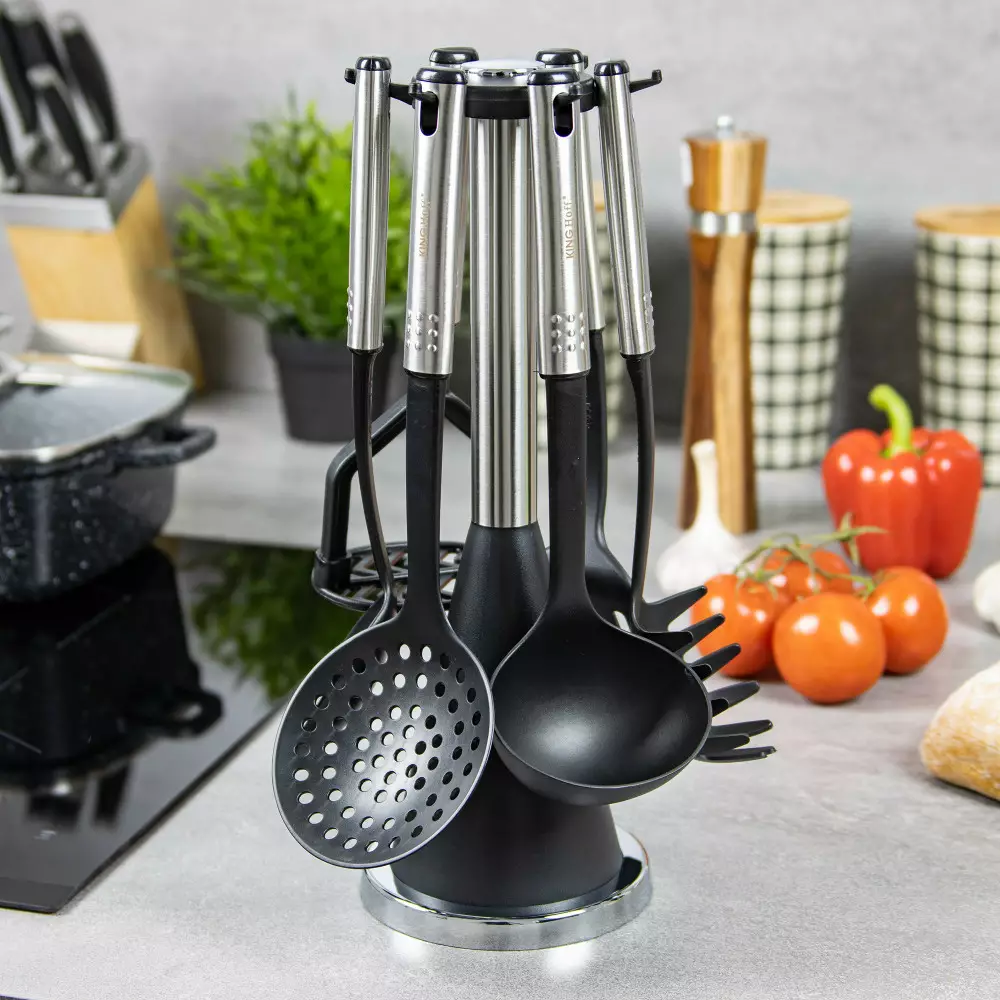 Set de ustensile de bucatarie din otel si nailon, 6 ustensile si suport (KH-1569) [9]