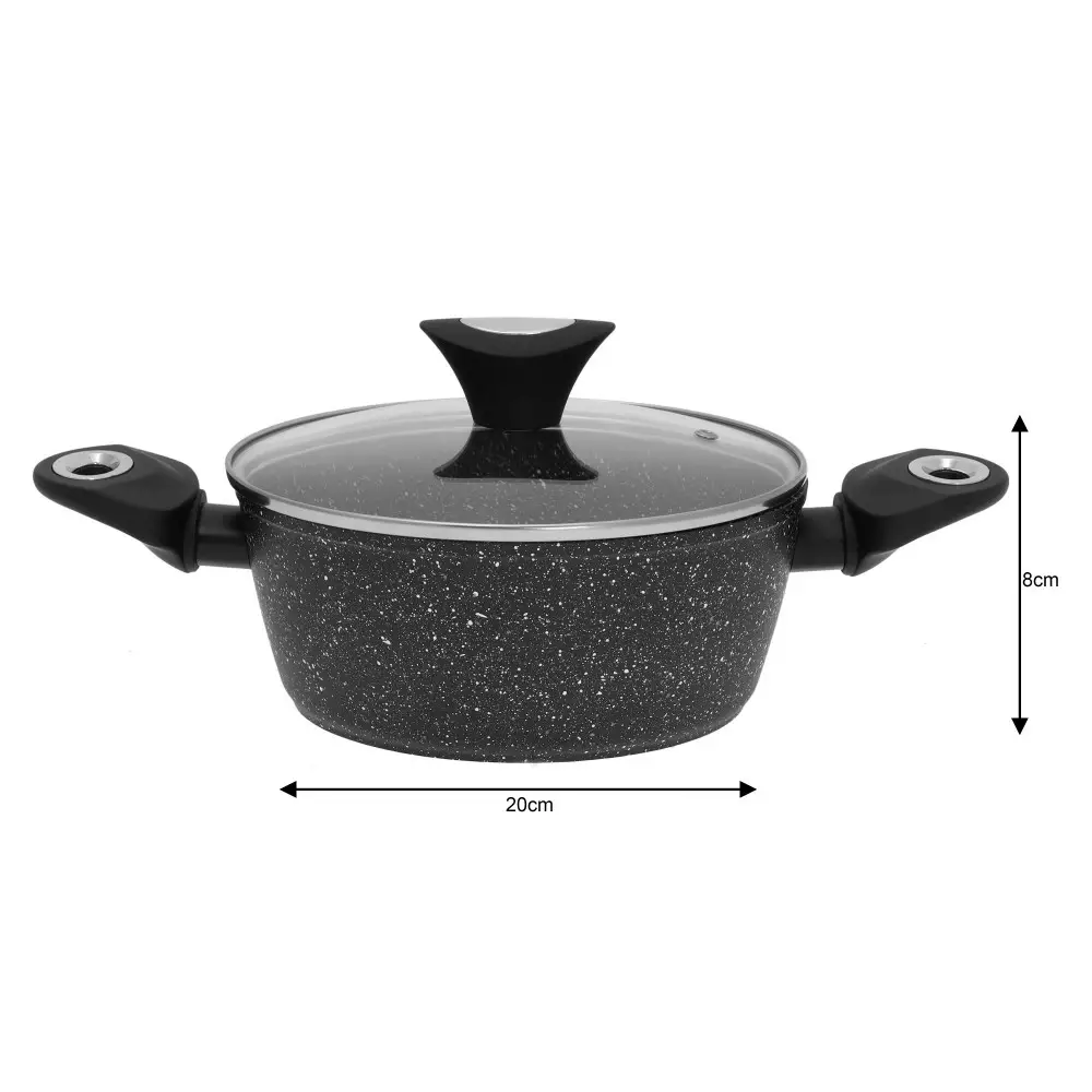 Set de vase pentru gatit  12 piese, invelis marmura neagra, 4 oale, 2 tigai, 4 capace si suporturi termorezistente (KB-7201) [4]