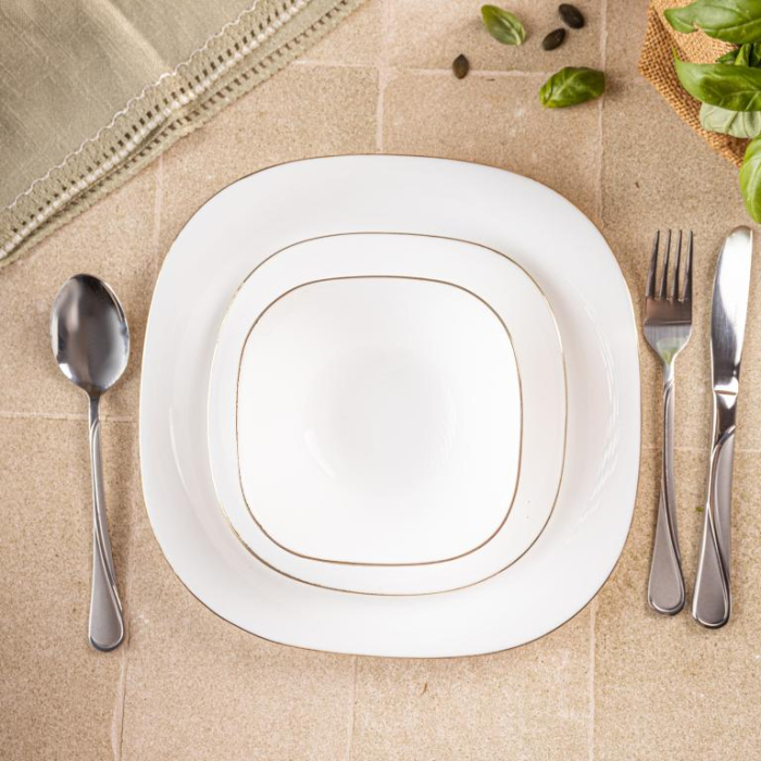 Set farfurii opal 18 piese alb cu decor auriu (KH-1923) [2]