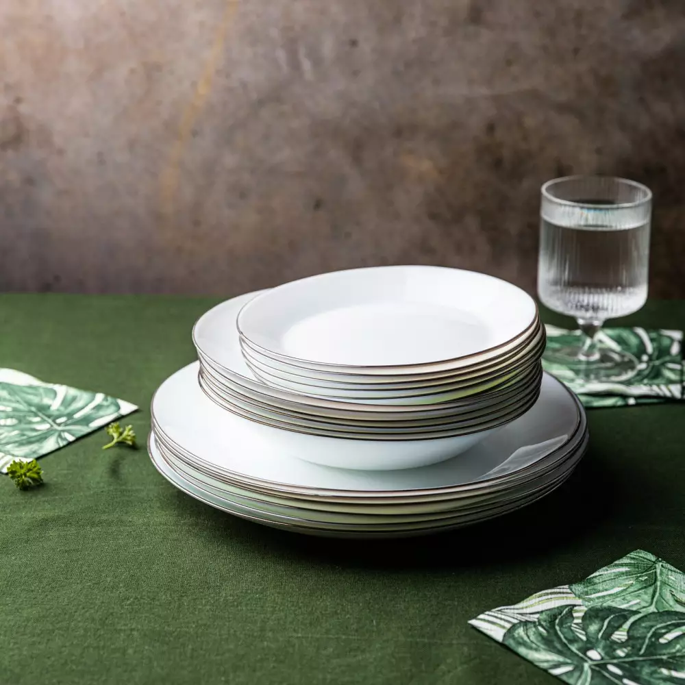 Set farfurii sticla 18 piese decor ulm argintiu (KH-1877) [12]