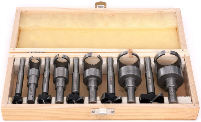 Set freze pentru lemn indepartare noduri si dopuri 10 piese 15-35 mm in cutie lemn (KD637) [4]