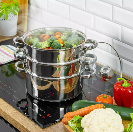 Set gatit la abur inox 4 piese Ø20cm 3.1L cu 2 insertii si capac sticla (KH-3321) [2]