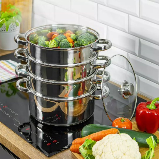 Set gatit la abur inox 5 piese Ø18cm 2.5L cu 3 insertii si capac sticla (KH-3317) [2]