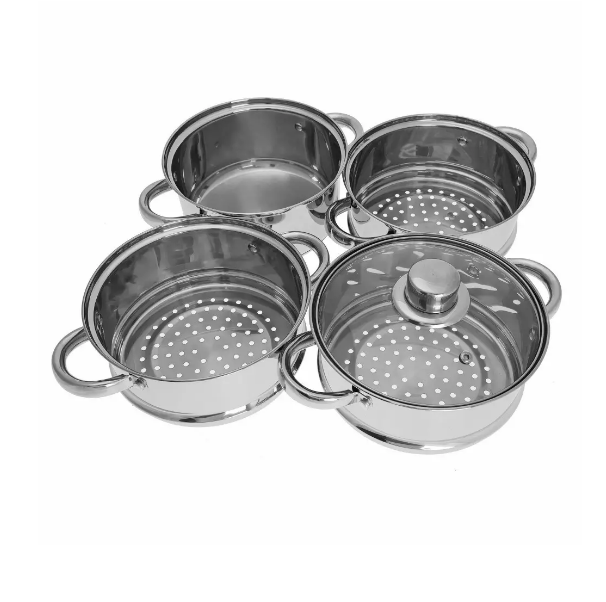 Set gatit la abur inox 5 piese Ø18cm 2.5L cu 3 insertii si capac sticla (KH-3317) [4]