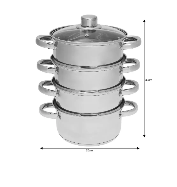 Set gatit la abur inox 5 piese Ø18cm 2.5L cu 3 insertii si capac sticla (KH-3317) [3]