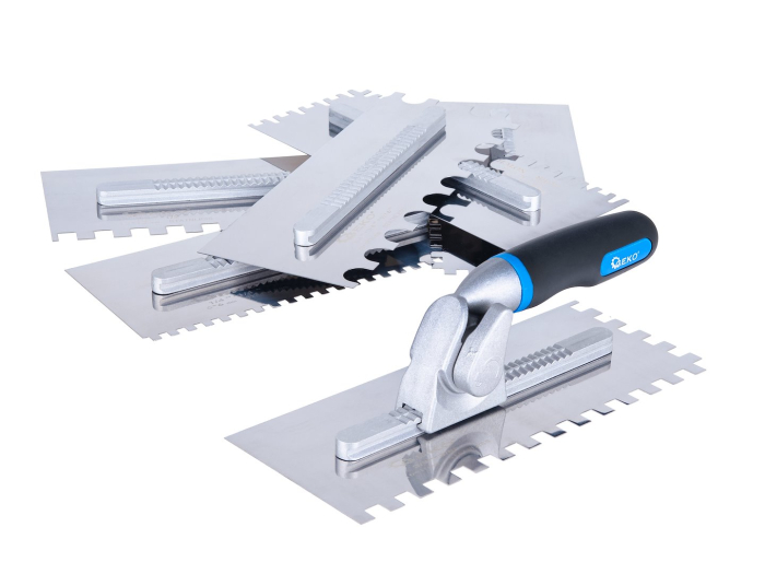 Set gletiere pentru adeziv placi 6 piepteni inox 280x115 mm cu maner reglabil (G02288) [6]
