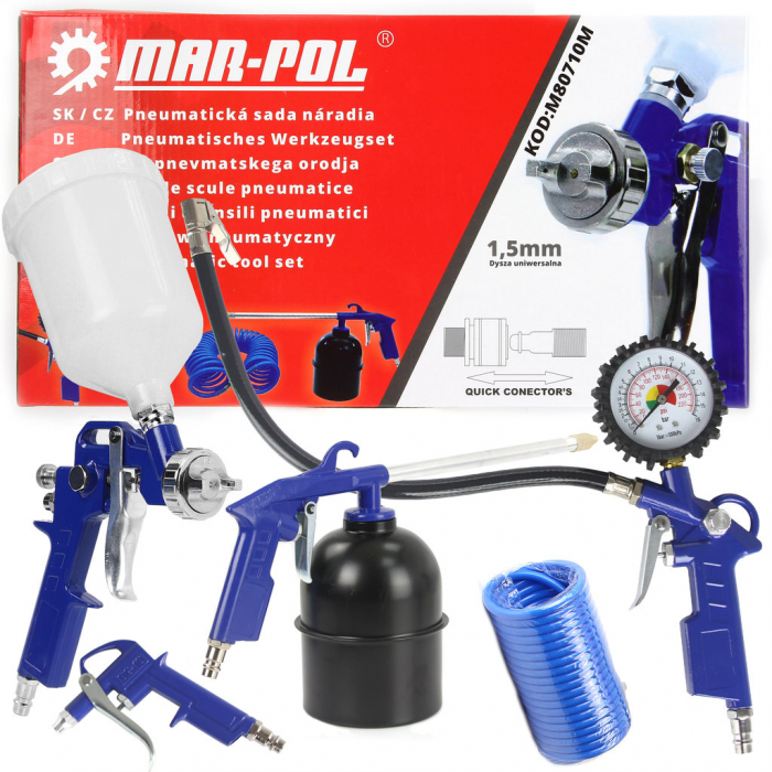 Set kit accesorii pneumatice 5 piese aer comprimat pentru compresor vopsit antifonat suflat (M80710M) [1]