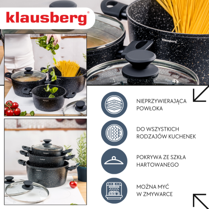 Set oale de gatit 6 piese cu invelis din marmura si capace (KB-7960) [9]