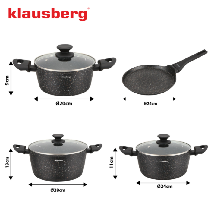 Set oale de gatit 7 piese, aluminiu invelis marmorat negru (KB-7962) [8]