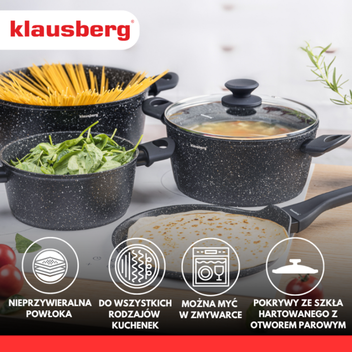 Set oale de gatit 7 piese, aluminiu invelis marmorat negru (KB-7962) [4]