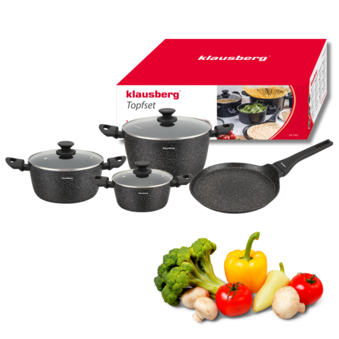 Set oale de gatit 7 piese, aluminiu invelis marmorat negru (KB-7962) [2]