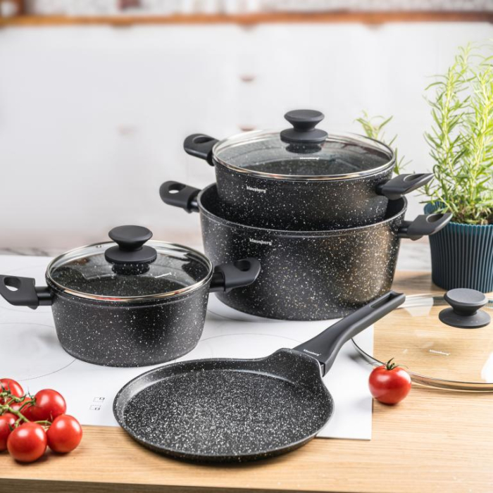 Set oale de gatit 7 piese, aluminiu invelis marmorat negru (KB-7962) [7]
