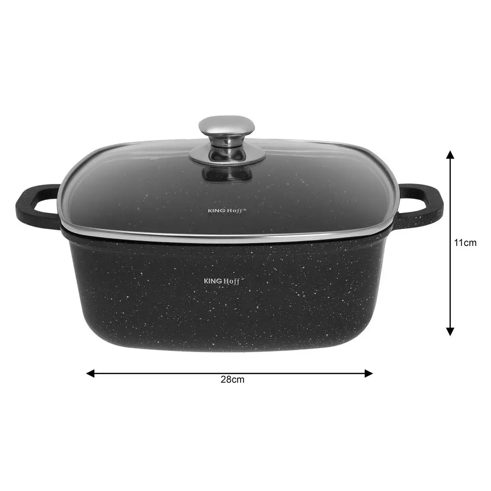 Set oale de gatit patrate 6 piese cu invelis marmorat si capace din sticla (KH-1607) [3]