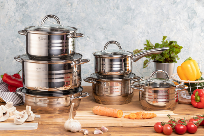 Set oale si tigaie marmorata inox 12 piese fund multistraturi gaz si inductie (EB-4043) [2]