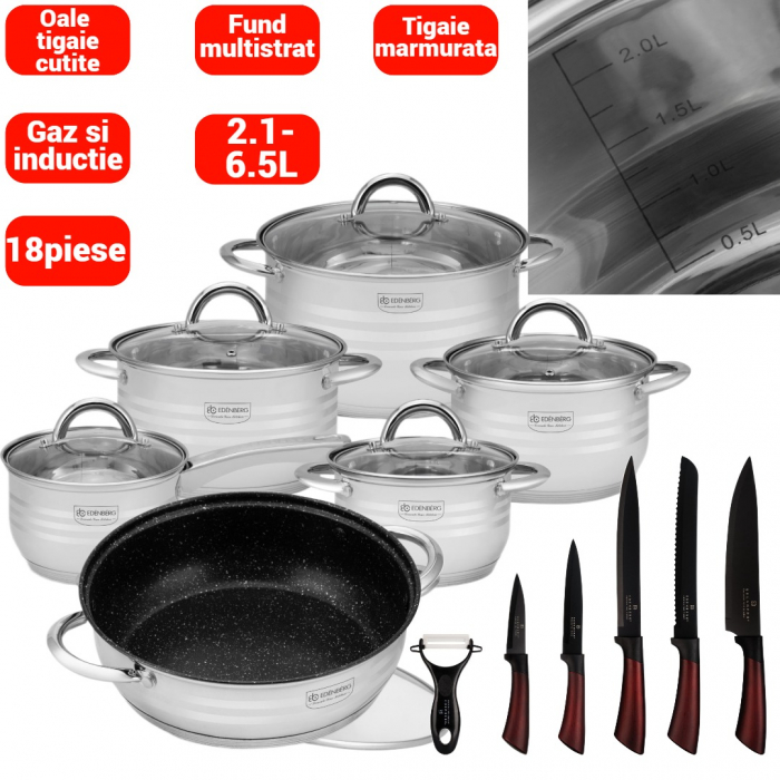Set oale si tigaie marmorata inox + set cutite otel inoxidabil (EB-4043+EB-5115) [1]
