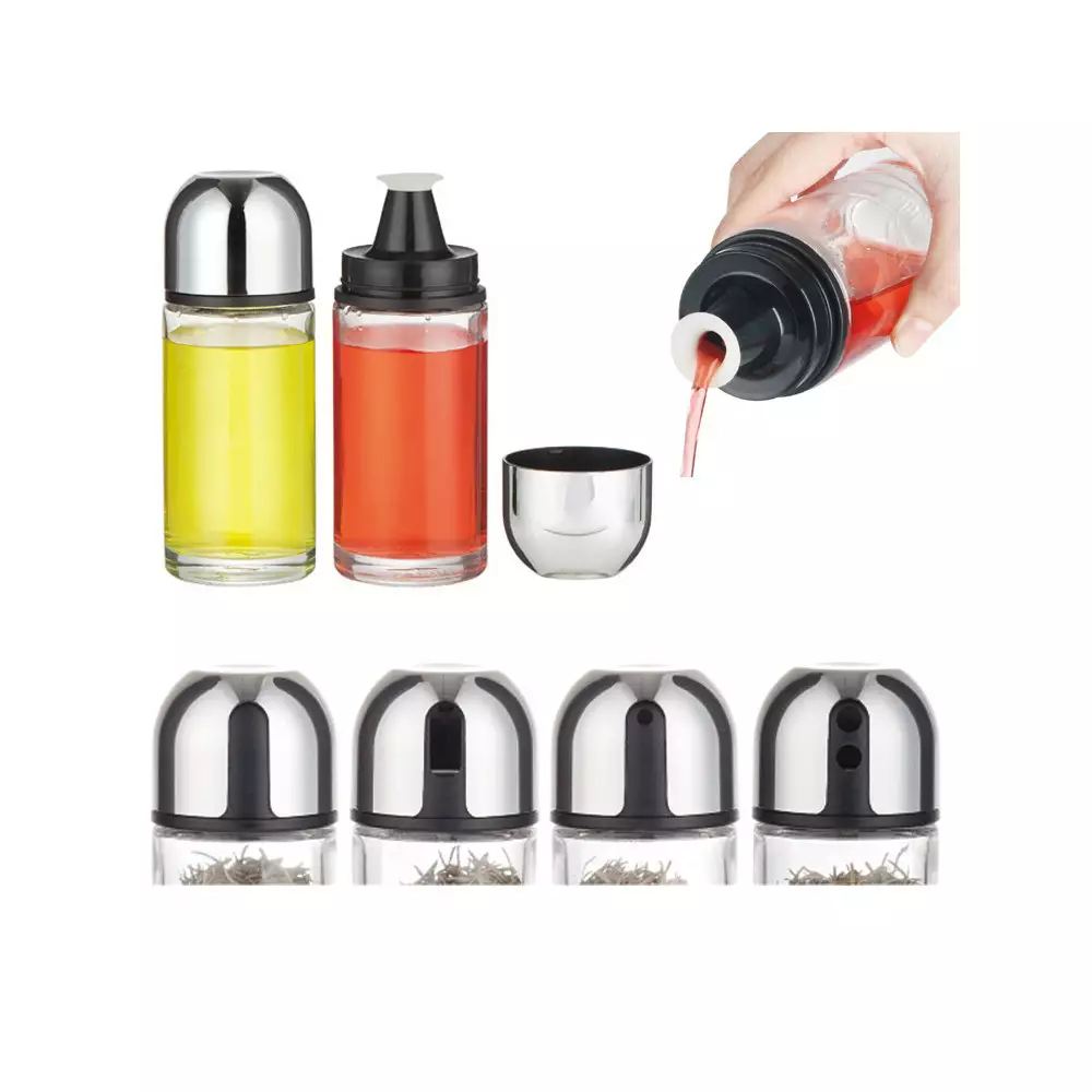 Set pentru condimente, 5 piese din sticla si otel si suport (KH-1647) [2]