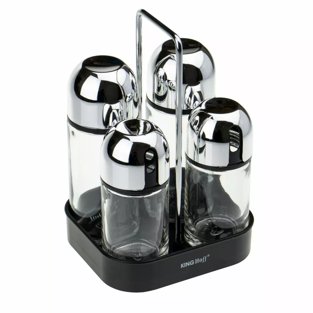 Set pentru condimente, 5 piese din sticla si otel si suport (KH-1647) [4]