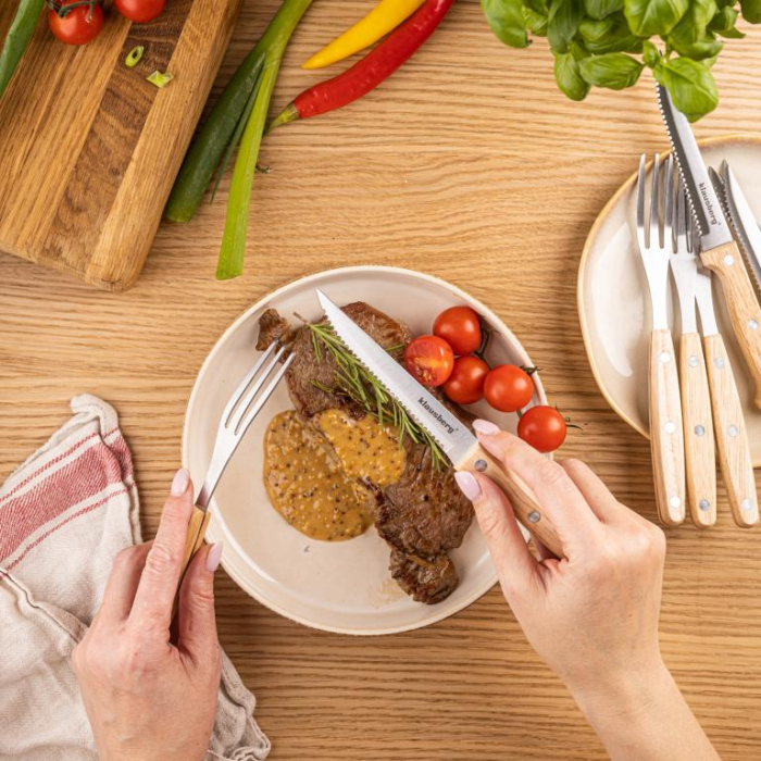 Set tacamuri pentru friptura si gratar din otel inoxidabil si lemn, 8 piese  (KB-7976) [10]