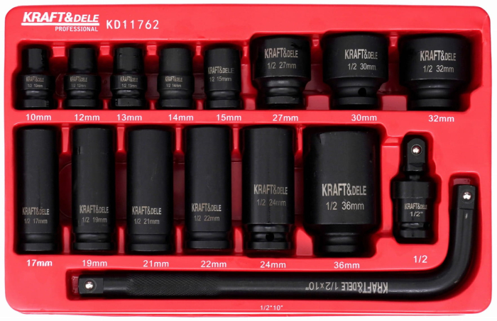 Set trusa chei tubulare impact ½ 16 piese 10-36mm intarite, pistol impact (KD11762) [3]