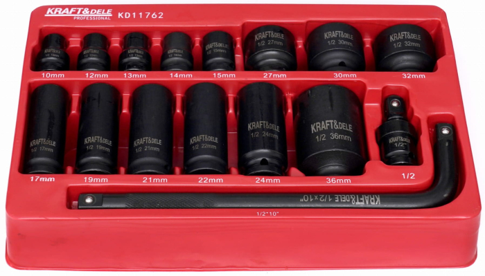 Set trusa chei tubulare impact ½ 16 piese 10-36mm intarite, pistol impact (KD11762) [2]