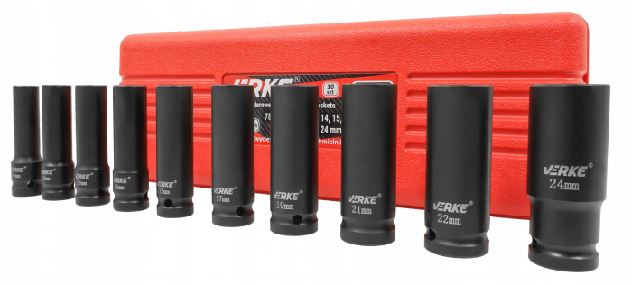 Set trusa chei tubulare impact lungi ½ 10 piese 10-24mm intarite, pistol impact (V39467) [6]