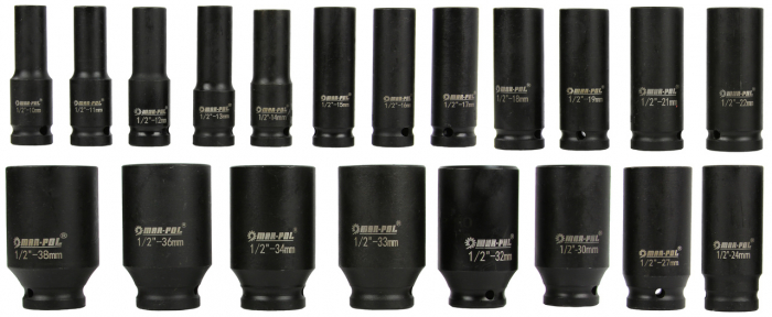 Set trusa chei tubulare impact lungi ½ 20 piese 10-38mm intarite, pistol impact (M58258) [6]