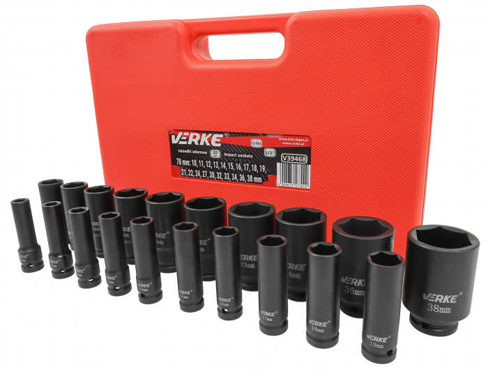 Set trusa chei tubulare impact lungi ½ 20 piese 10-38mm intarite, pistol impact (V39468) [2]