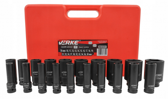 Set trusa chei tubulare impact lungi ½ 20 piese 10-38mm intarite, pistol impact (V39468) [8]
