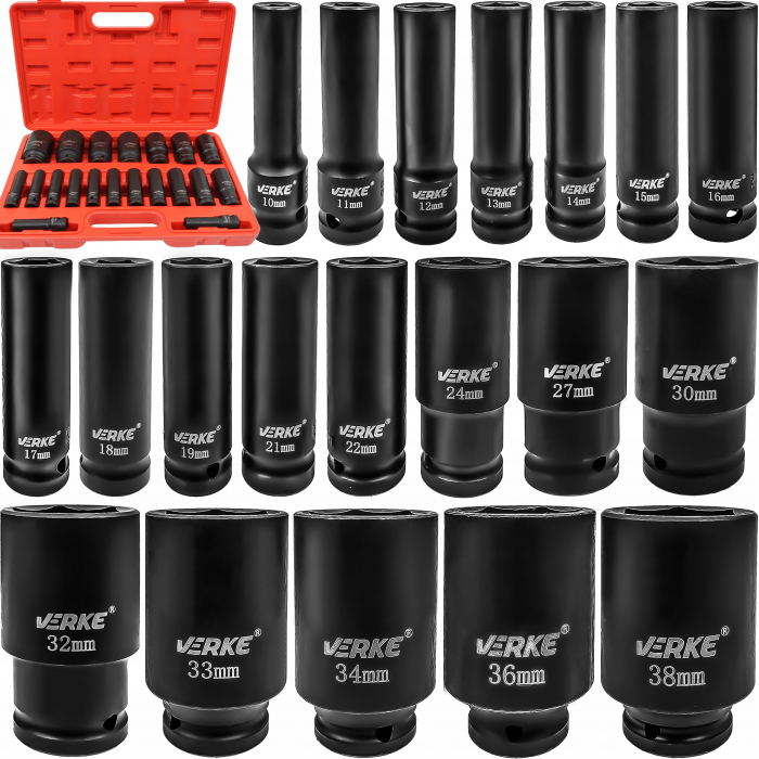 Set trusa chei tubulare impact lungi ½ 20 piese 10-38mm intarite, pistol impact (V39468) [6]