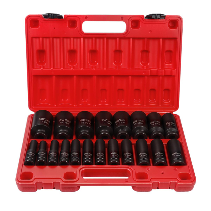 Set trusa chei tubulare impact lungi 78mm ½ 20 piese 10-38mm intarite, pistol impact (KD11867) [4]