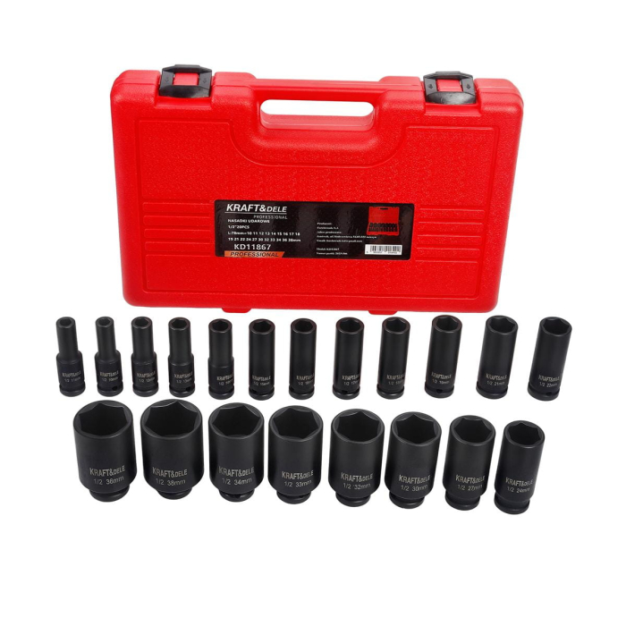Set trusa chei tubulare impact lungi 78mm ½ 20 piese 10-38mm intarite, pistol impact (KD11867) [3]