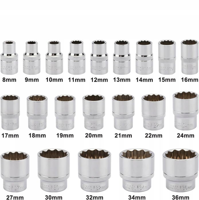 Set tubulare 1/2" scurte 8–36mm, 20 piese, lungime 37mm, otel CRV (SK-021-03-ST) [8]