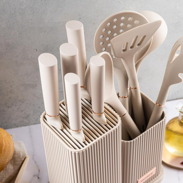 Set ustensile de bucatarie cutite si tocator bej (KB-7935) [7]