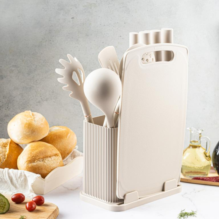 Set ustensile de bucatarie cutite si tocator bej (KB-7935) [11]