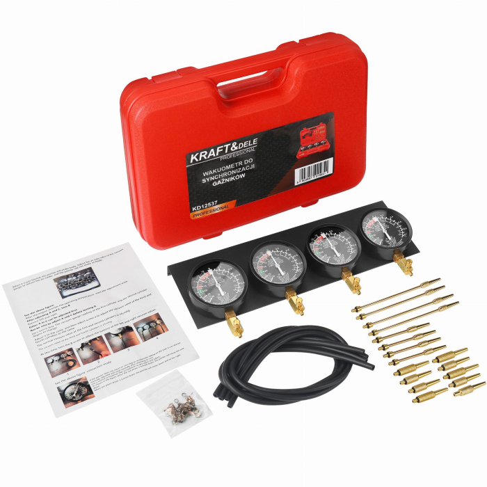 Set vacuometre pentru sincronizare carburatoare 4 manometre cu adaptoare (KD12537) [3]