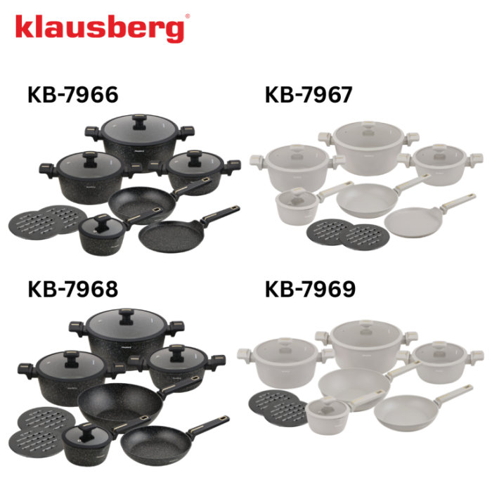 Set vase gatit 12 piese din aluminiu turnat cu coating marmura antiaderent si capace sticla (KB-7968) [3]