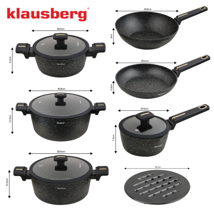 Set vase gatit 12 piese din aluminiu turnat cu coating marmura antiaderent si capace sticla (KB-7968) [16]