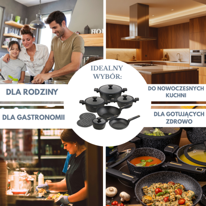 Set vase gatit 12 piese din aluminiu turnat cu coating marmura antiaderent si capace sticla (KB-7968) [15]