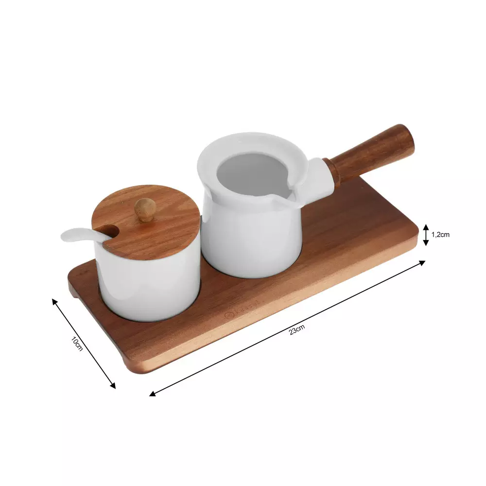 Set zaharnita si ulcior pentru lapte din portelan cu suport din lemn de salcam (93559) [2]