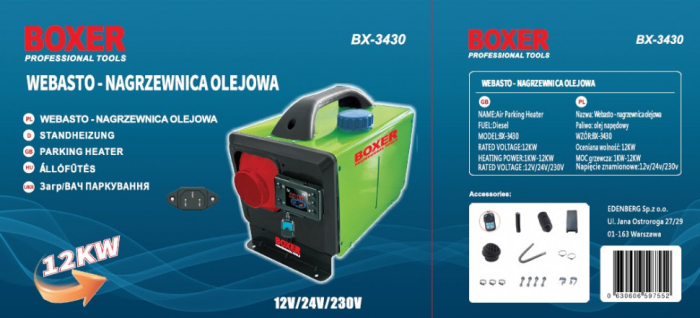 Sirocou, incalzitor stationar portabil 12-24 220V 12kW display LCD, cu telecomanda (BX-3430) [16]