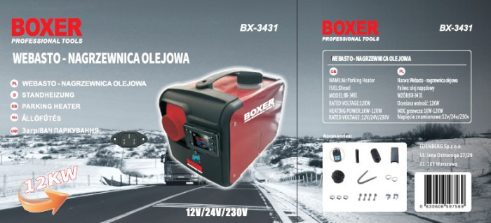 Sirocou, incalzitor stationar portabil 12-24 220V 12kW display LCD, cu telecomanda (BX-3431) [5]