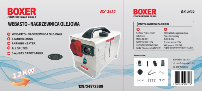 Sirocou, incalzitor stationar portabil 12-24 220V 12kW display LCD, cu telecomanda (BX-3432) [5]