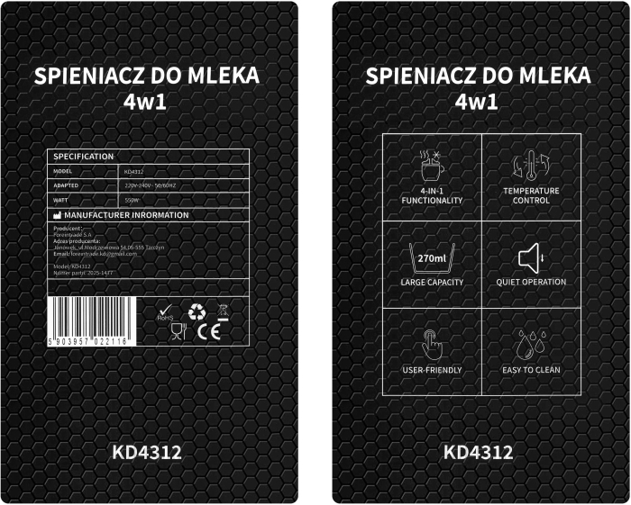 Spumator de lapte 4 in 1, 550W, afisaj LED, incalzire si spuma rece (KD4312) [12]