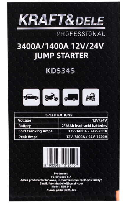 Starter auto multifunctional 3400 1400A12 24V baterie portabila externa USB lanterna LED (KD5345) [13]