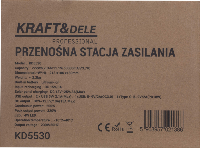 Statie de alimentare portabila 222Wh 11.1V 200W cu prize AC USB si incarcare solara (KD5530) [13]