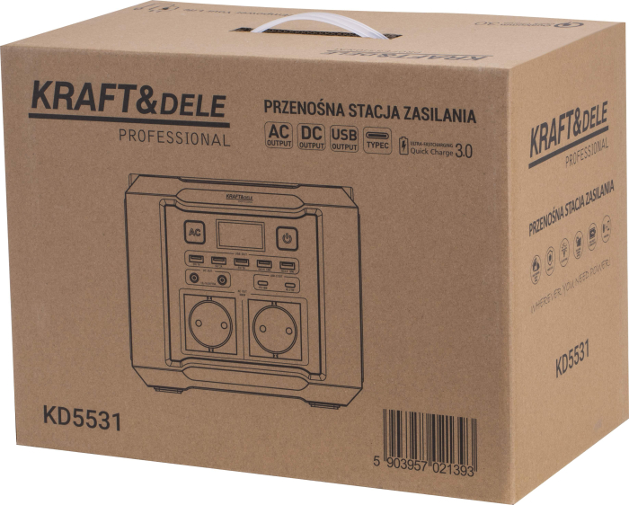 Statie de alimentare portabila 296Wh 14.8V 500W cu prize AC USB si incarcare solara (KD5531) [14]