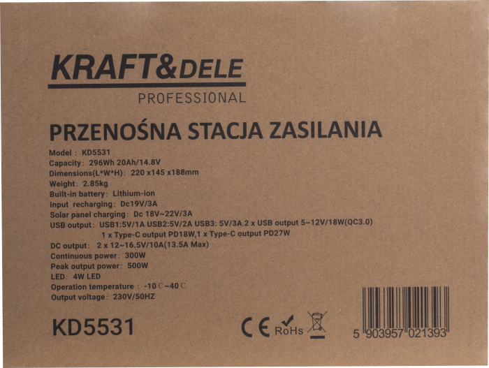 Statie de alimentare portabila 296Wh 14.8V 500W cu prize AC USB si incarcare solara (KD5531) [12]