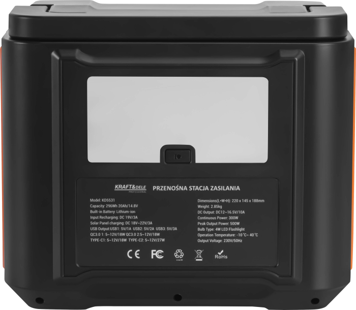 Statie de alimentare portabila 296Wh 14.8V 500W cu prize AC USB si incarcare solara (KD5531) [4]