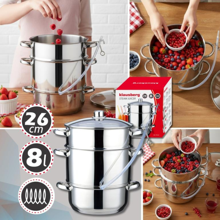 Storcator fructe tip abur 8L din inox cu capac sticla si furtun pentru suc (KB-9032) [13]