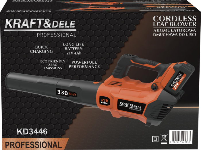 Suflanta de frunze cu acumulator 21V, 2x4Ah, viteza aer 330 km/h (KD3446) [15]